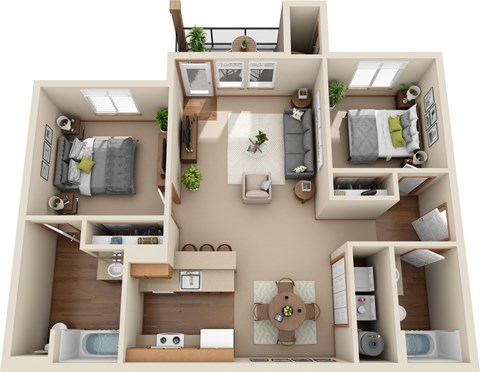 Floor plan for 2 beds, 2 baths, 1090 sqft